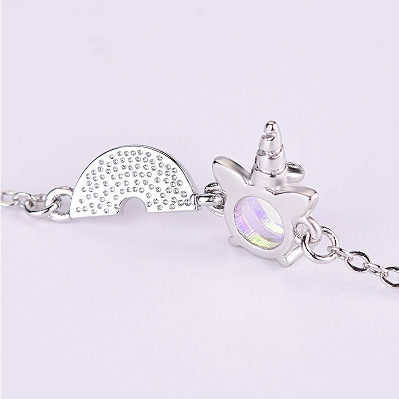 Gelang Bahan Stainless Steel Motif Unicorn Warna Pelangi Untuk Wanita