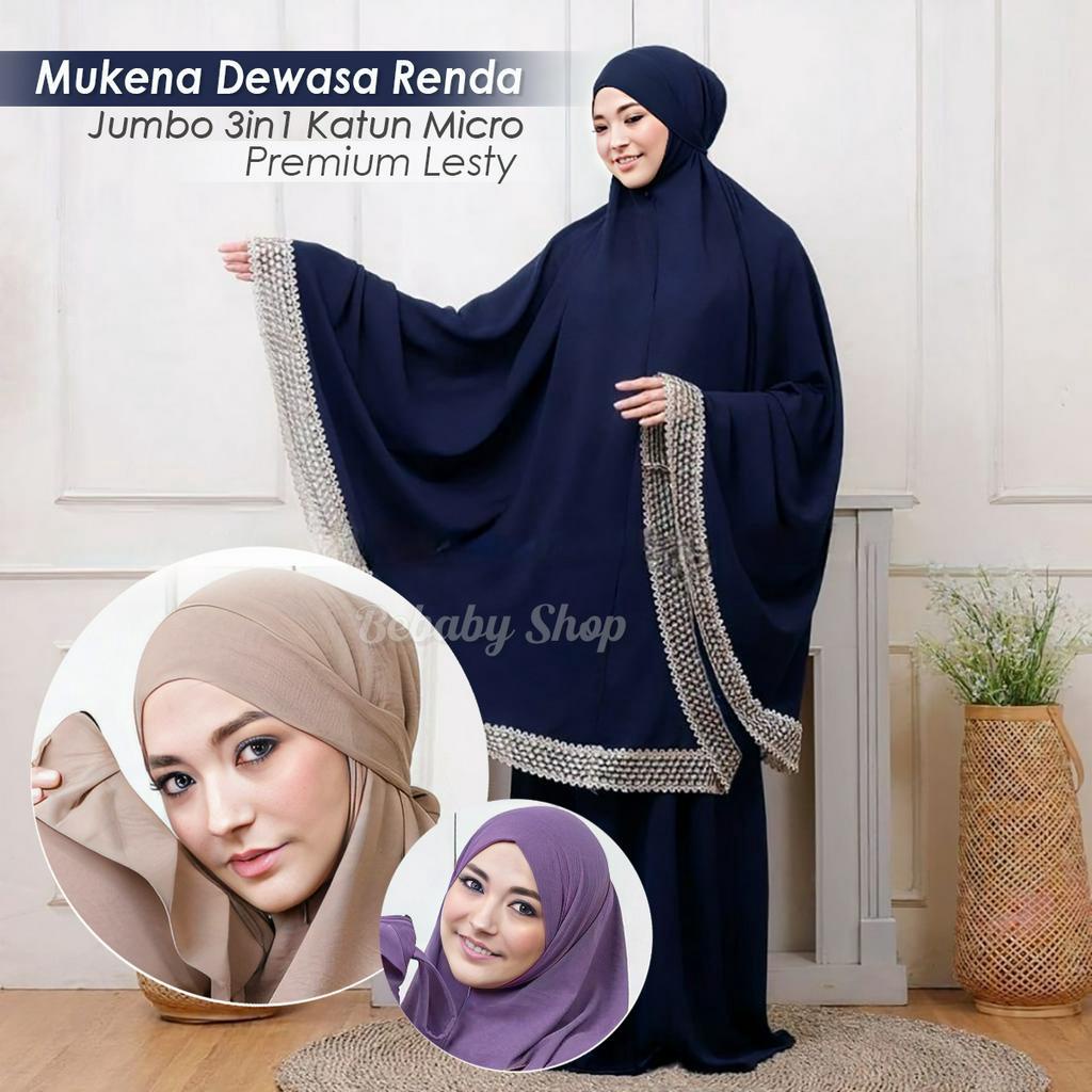 Mukena Dewasa Renda Jumbo 3in1 Katun Micro Premium Lesty