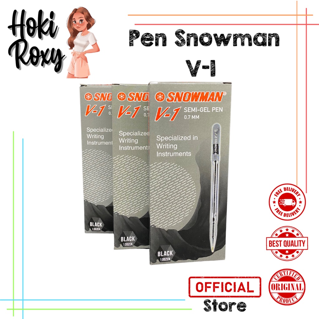 

12pc Pulpen Snowman V1 Semi Gel Pen Hitam 0.7mm -HITAM