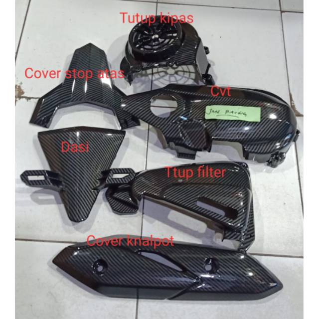 Cover tutup carbon 1 set honda beat esp fi new cvt tutup kipas tameng plat no ducktrail filter hawa dan knalpot zoro paket