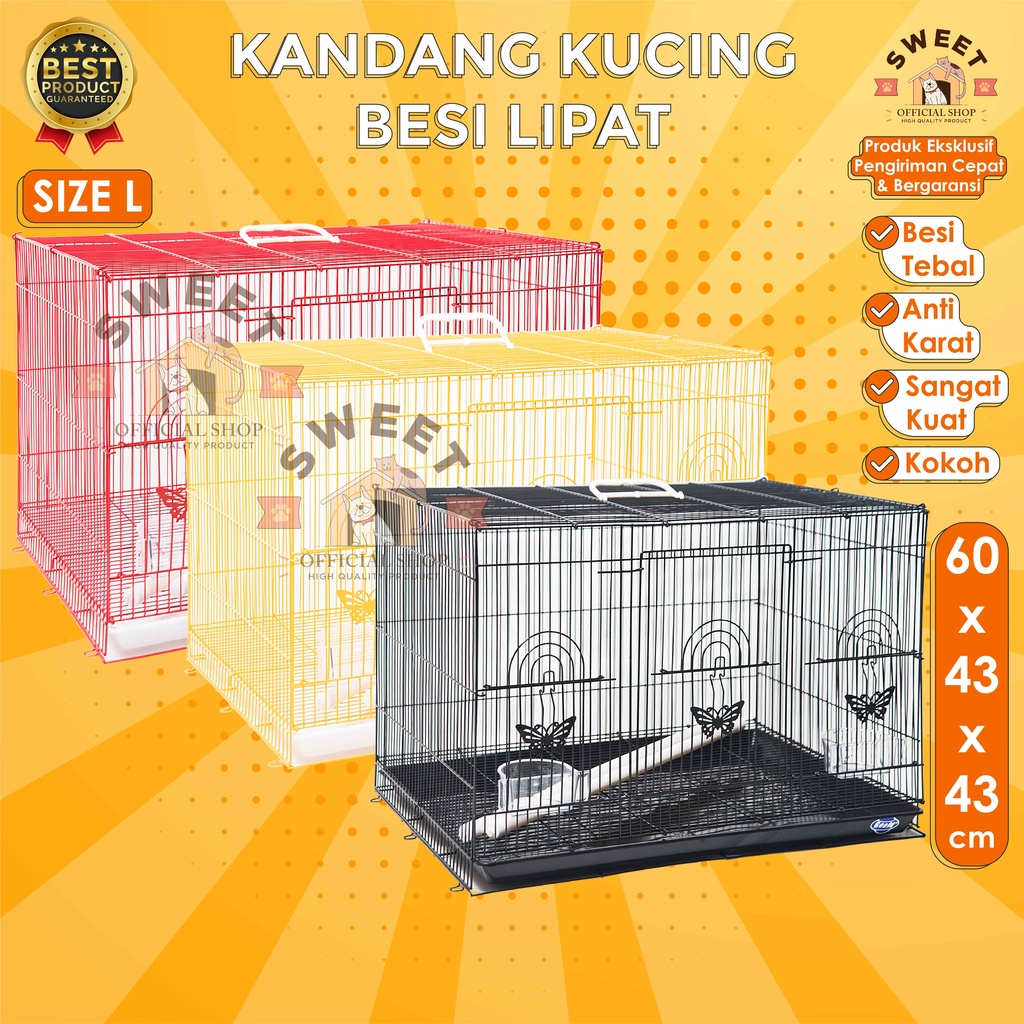 KANDANG KUCING BESI LIPAT SIZE L 60x50x42 IMPORT HIGH QUALITY- BEST PET CAGE - KELINCI SUGAR GLIDER-8