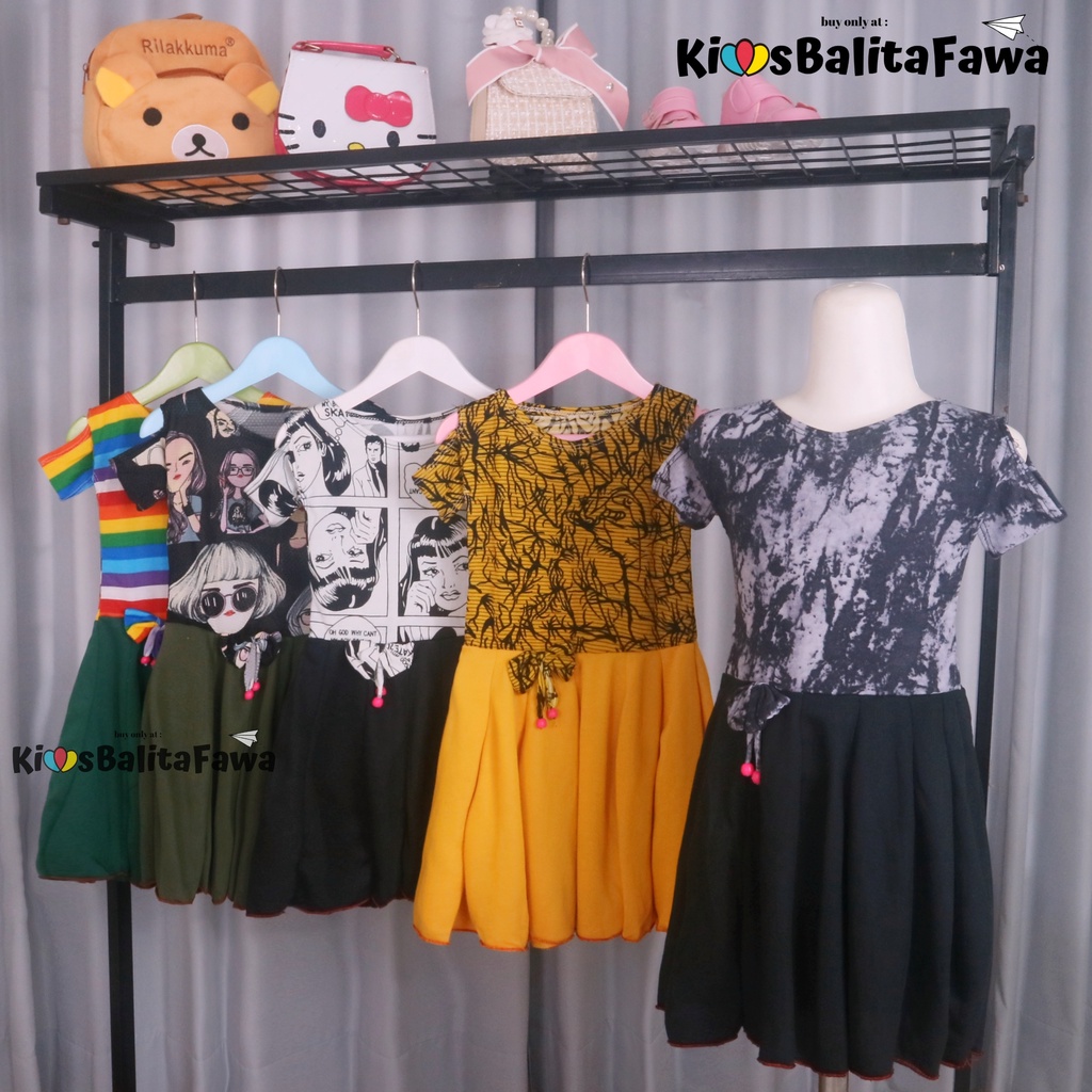 Dress Kanaya uk 4-5 Tahun / Dres Anak Perempuan Motif Baju Cewek Lengan Pendek Model Gaun