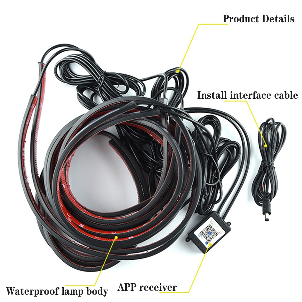 EJ's Lampu LED Strip Mobil RGB Underglow Car Body 90/120 cm 4PCS with Bluetooth App Controller - JIA4 - Black