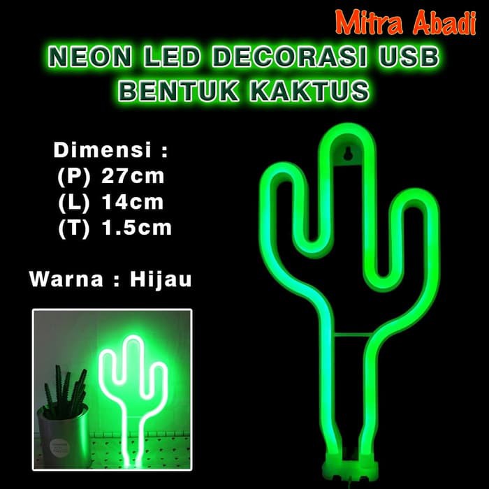 LED Neon Light USB Lampu Dekorasi Kaktus DC 5V