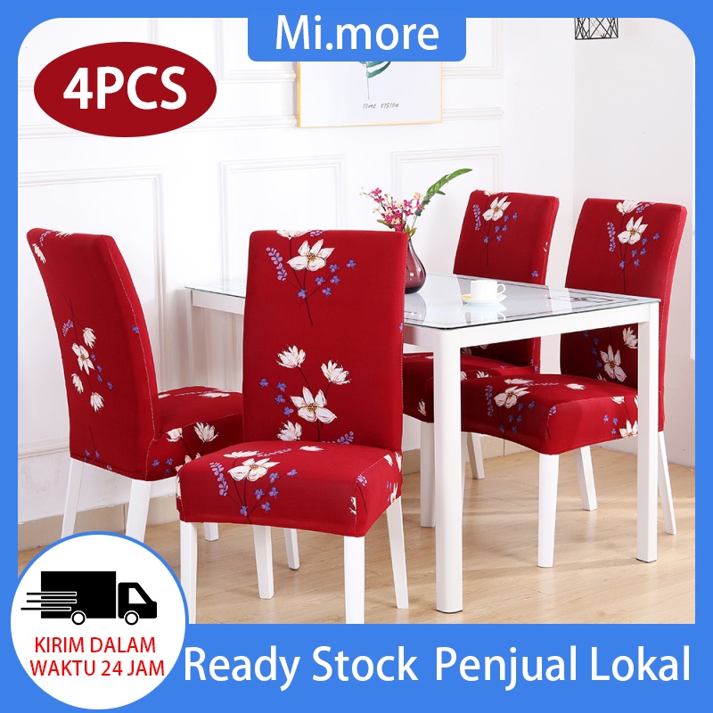 Mi.more 4pcs Sarung Kursi Flower Patterns Elastic Chair Cover Removable Washable Dining Chair Cover Elastis Anti Slip Non Slip Kursi Penutup Dilepas Dicuci Elastis Kursi Penutup Chair Cover