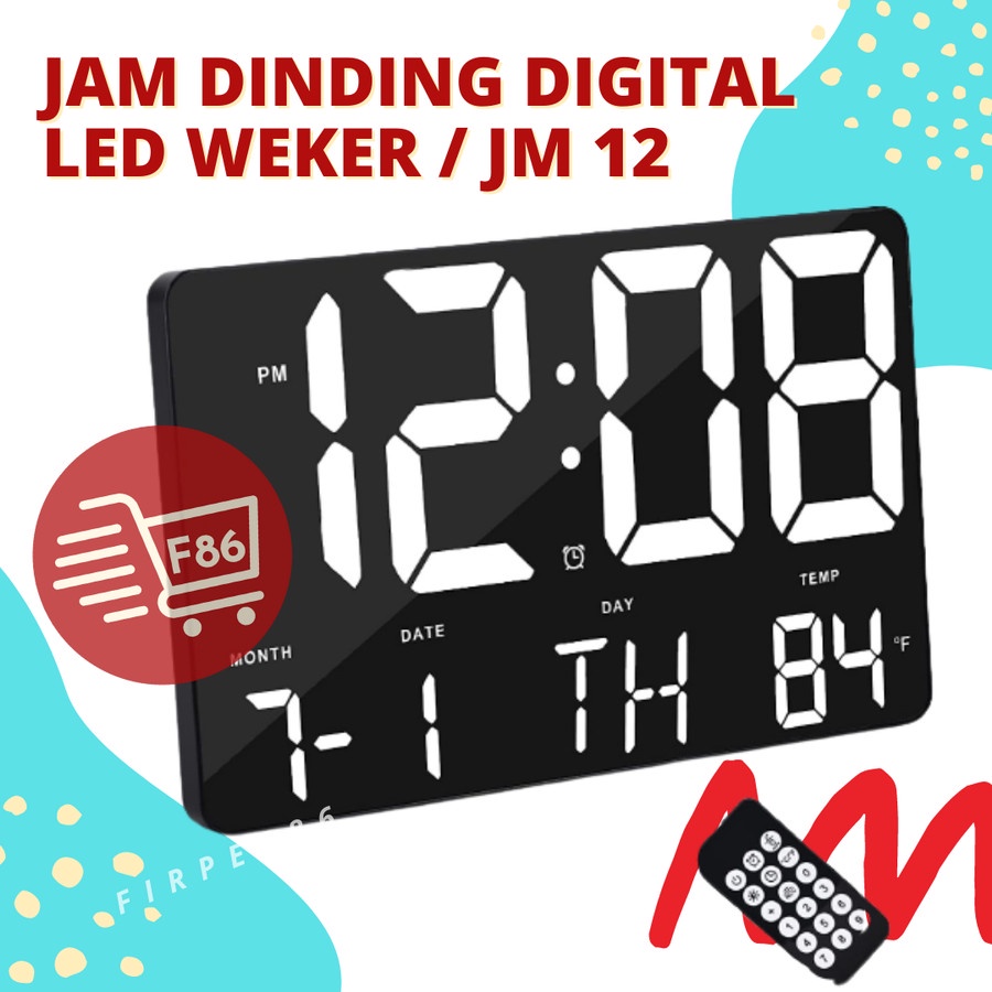 F86 Jam Dinding Digital LED Clock Hitam / Putih 11,4 inci LED GH0717L