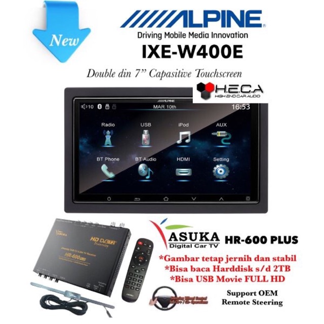 Alpine IXE-W400E Head Unit Double Din Tape Audio Mobil & TV Tuner Digital Asuka HR-600 PLUS