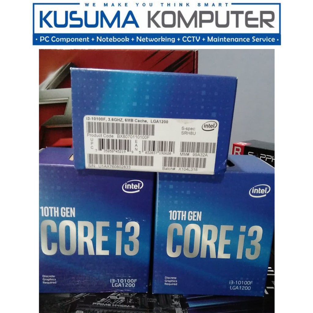 Prosesor Intel Core i3-10100F Cache 6 MB, hingga 4,30 GHz