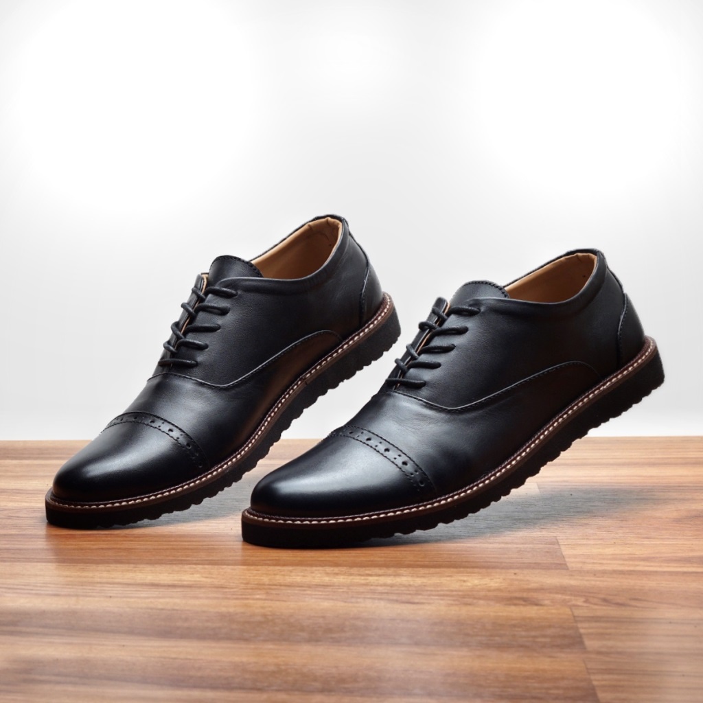 JAZZ 01 BLACK ORIGINAL x REYL MAN Sepatu Kulit Sapi Asli Hitam Pria Formal Pantofel Kerja Kantor Dinas Resmi Guru Kantoran Pesta Undangan Kondangan Nikah Wisuda Casual Oxford 1.0 Genuine Leather Men Footwear Big Size Jumbo Ukuran Besar 44 45 Keren Terbaru