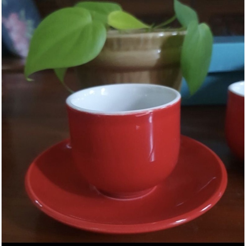 gelas mug keramik kopin warna merah espresso 1 pcs (mug & saucer)