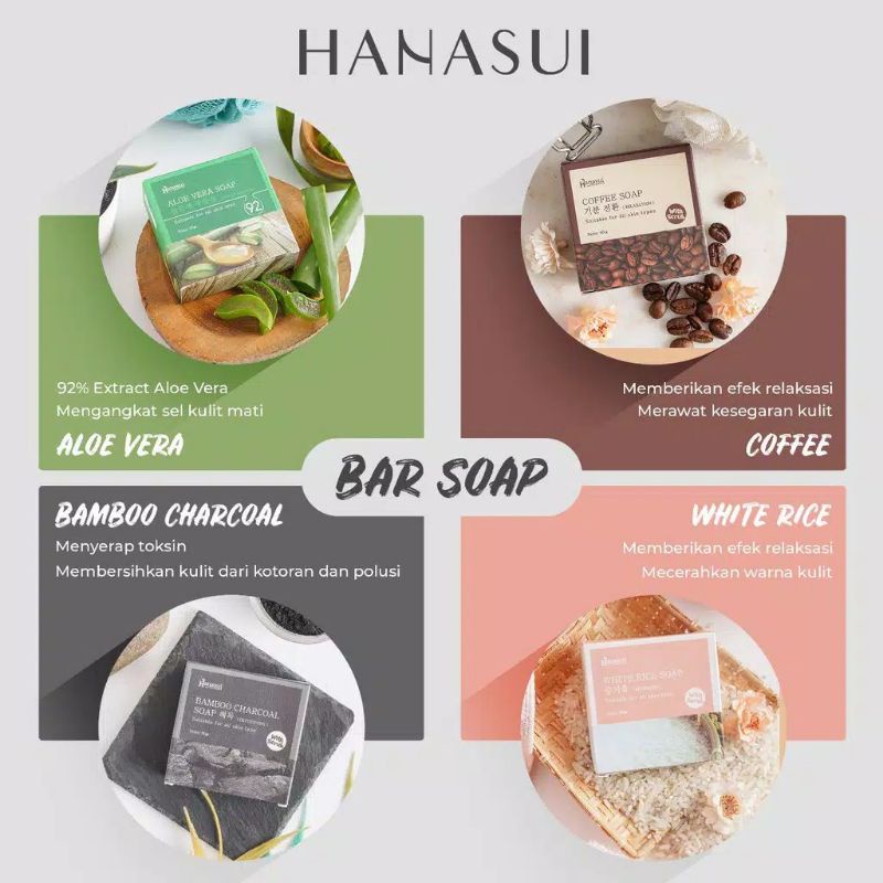 HANASUI Bar Soap 60g |White Rice|Bamboo Charcoal|Aloevera|Coffee