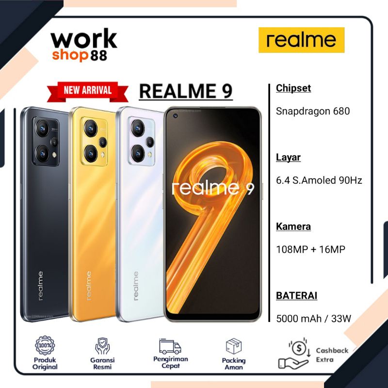 HP Terbaru Realme 9 8/128 Ram 8GB Rom Internal 128GB - New Original Garansi Resmi - Jaringan Snapdra