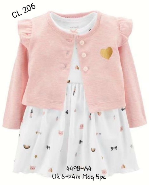 Carter Love Setelan Dress Jumper Cardigan Anak Perempuan