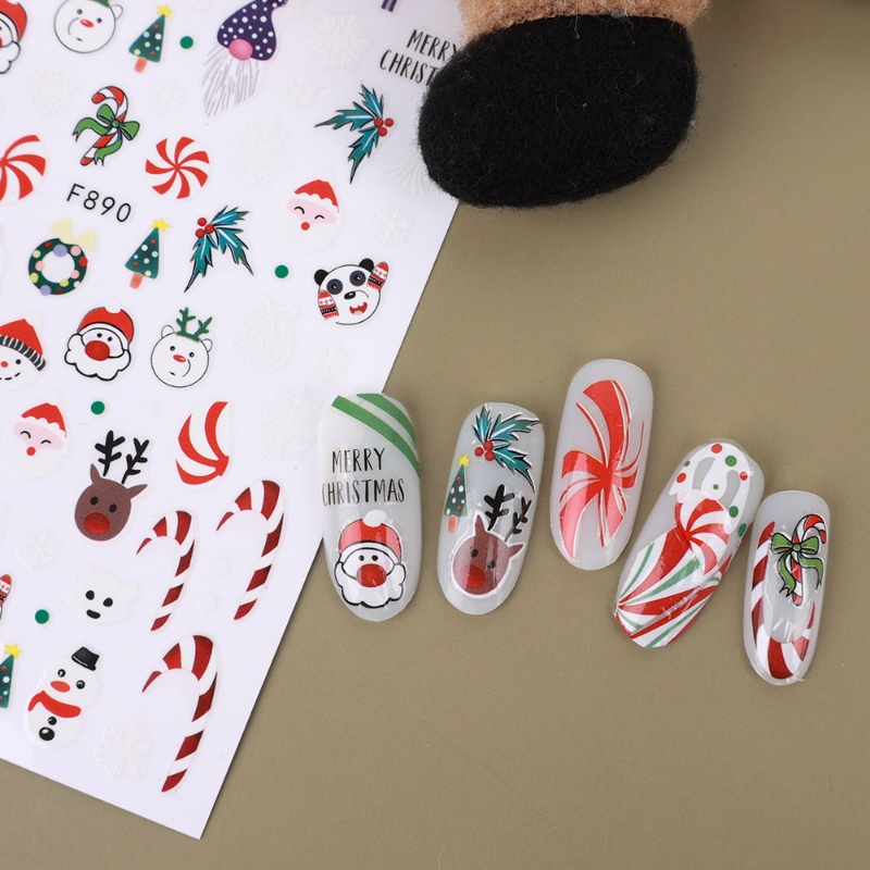 1 Lembar Stiker Kuku 3D Motif Kartun Rusa Santa Claus Penguin Tahan Air Untuk Dekorasi Nail Art