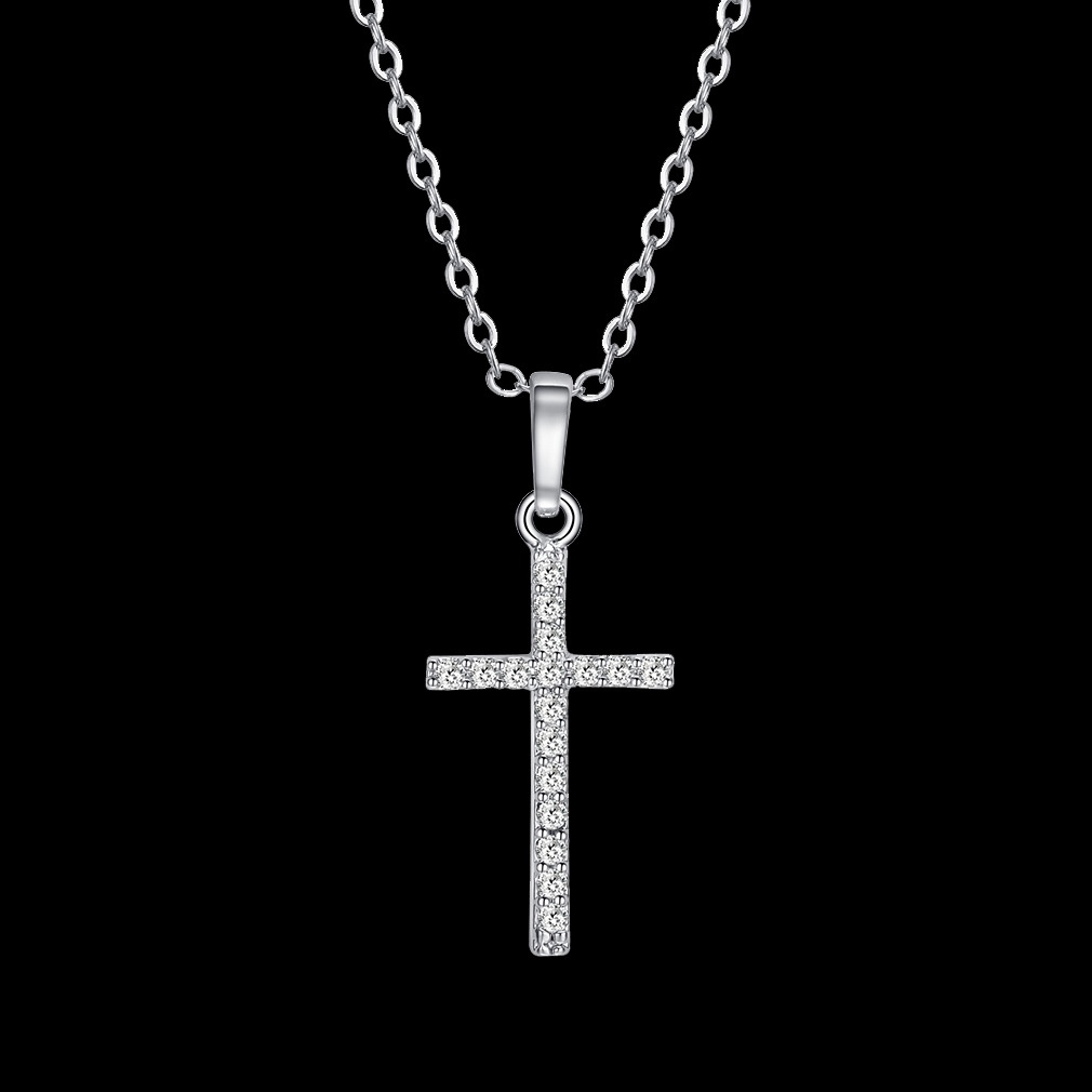 Kalung Liontin Salib Yesus Bahan Stainless Steel Aksen Kristal Untuk Wanita