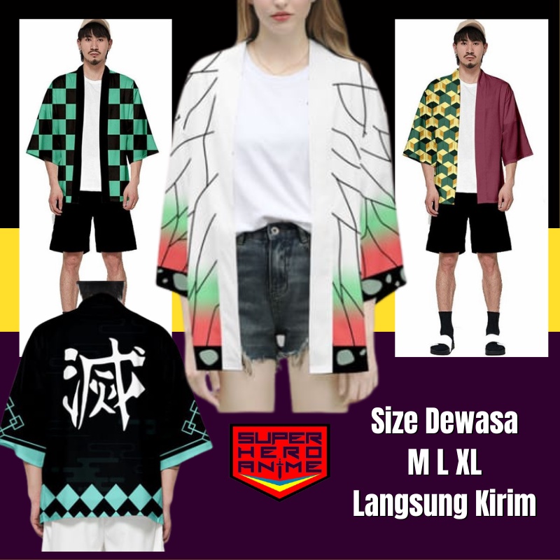 Baju Jepang Cosplay Kimono Kimetsu Demon Slayer Haori Dewasa Anime Tanjiro Giyu Kanji