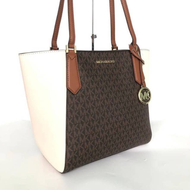 Tas wanita Mk kimberly bonded tote sign  Ready brown cream