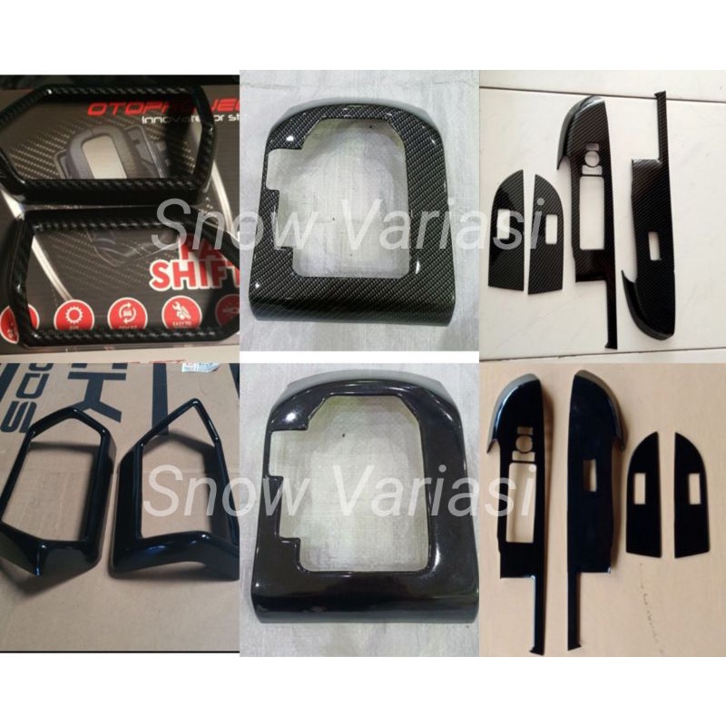 Paket Panel Shifter Armrest AC R/L Kanan Kiri Raize Rocky 2021 Hitam Carbon Glossy