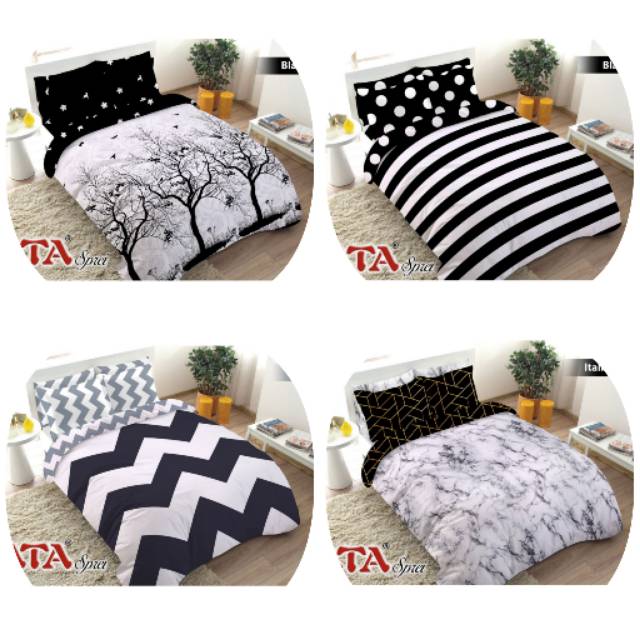 Fata Bed Cover Set Black White Ukuran King 180x200 Queen 160x200 Shopee Indonesia