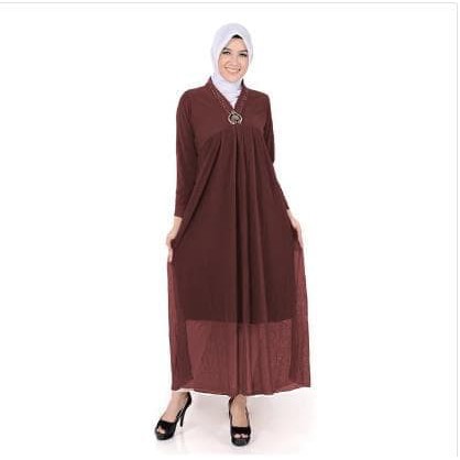 mc fashion Long Dress Maxi tangan panjang Variasi bross - Elysia - Hitam
