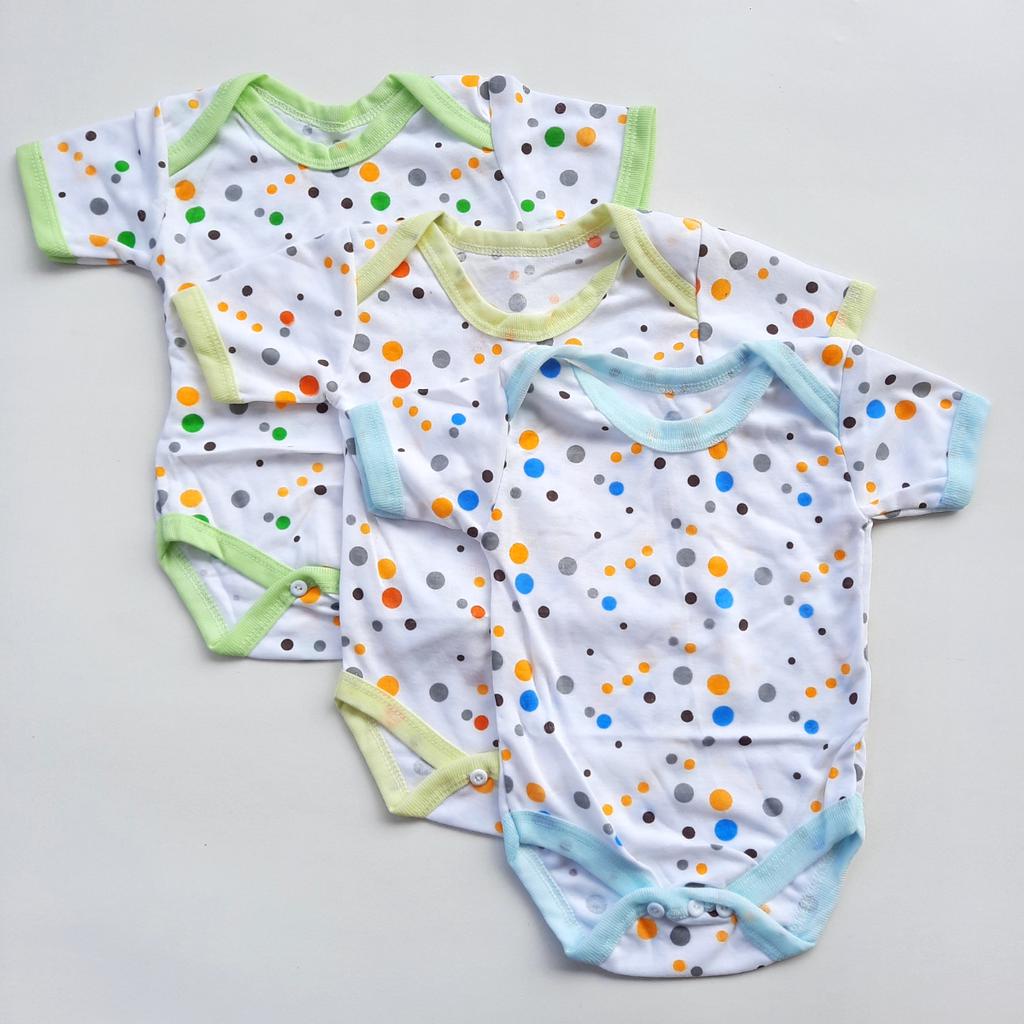 3 Potong Bodysuit Jumper Bayi Baru Lahir 0 3Bulan Unisek Lembut Berkualitas Motif Polkadot