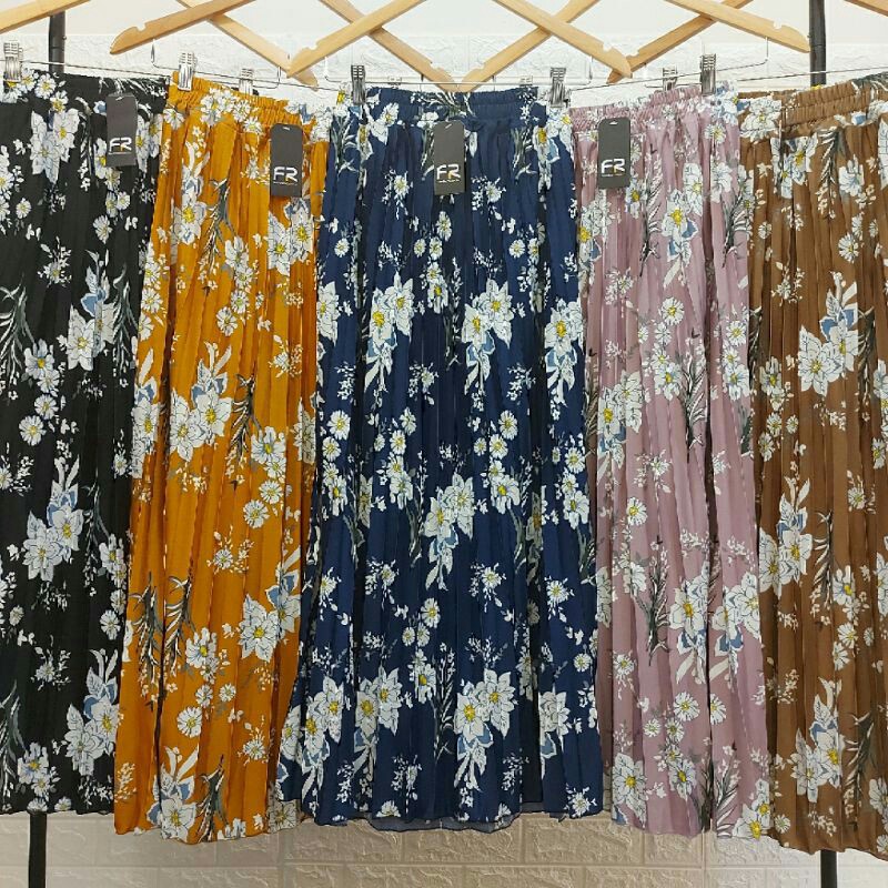 Rok Plisket Premium Motif Bunga | Rok Plisket Premium Motif | Flare Skirt