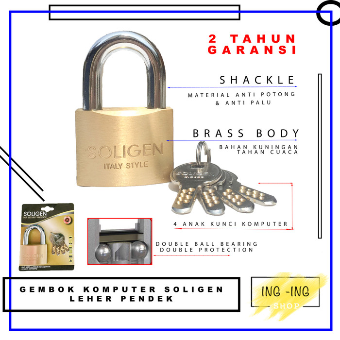 Gembok Soligen 50 mm Kuningan Computer Key - 50 MM PENDEK