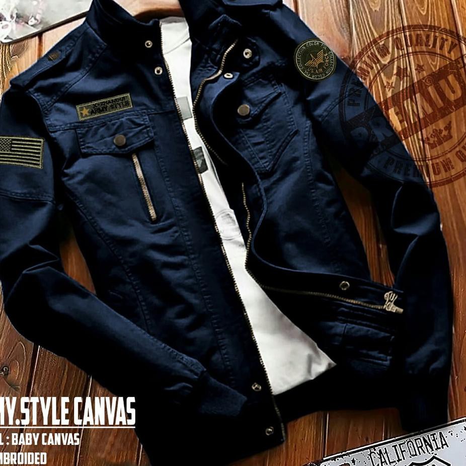 ☼ PARKA CANVAS JAKET PRIA MURAH ARMYSTYLE | BOMBER MILITER COWOK BAHAN BABYCANVAS TEBAL LOGO BORDIR