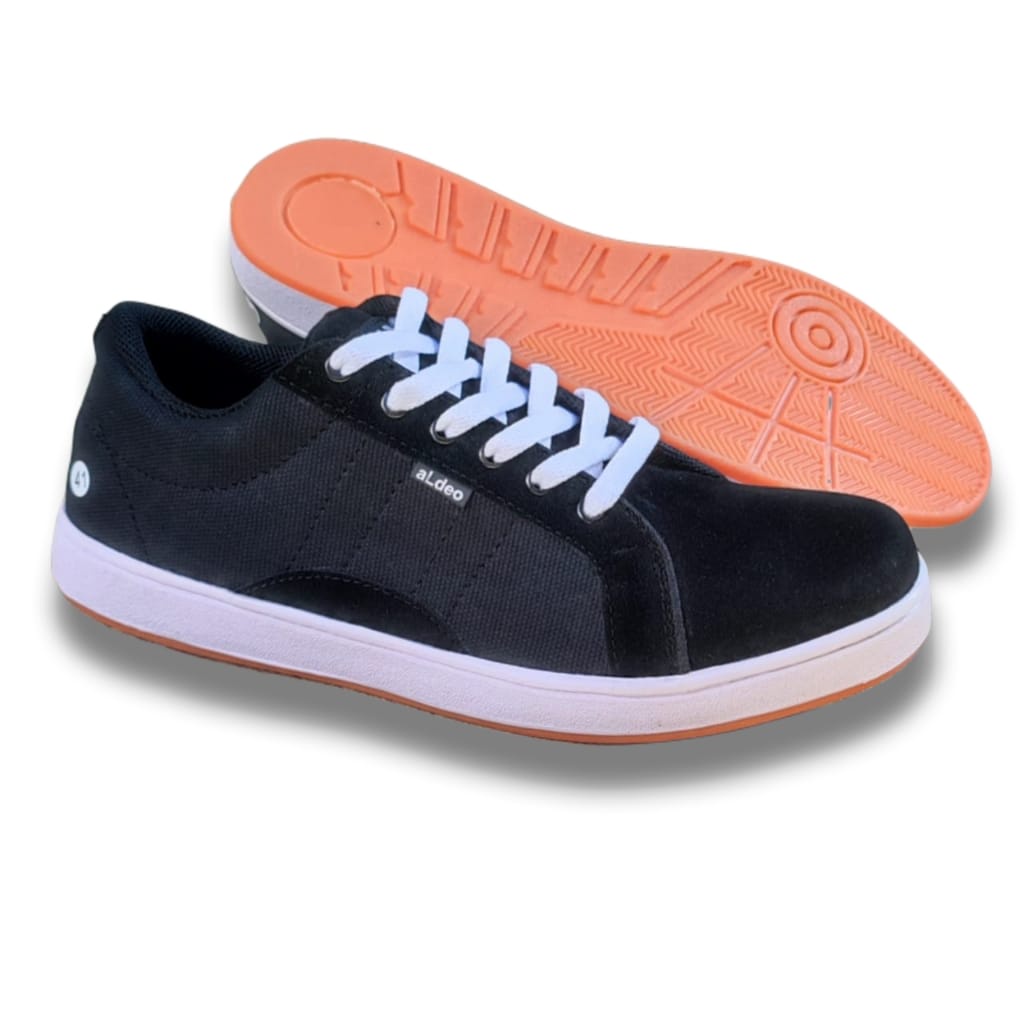 Aldeo Sepatu Pria Original Asli Lokal Sneakers Cowok Kekinian Buat Gaya dan Jalan Jalan Snekers Cowo Keren Terbaru Hitam Black Gum
