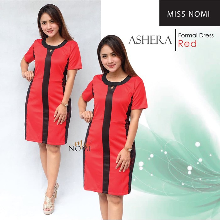 NEW FB ASHERA FORMAL DRESS WANITA SCUBA + BROKAT PREMIUM ALLSIZE (L-XL) - BIRU