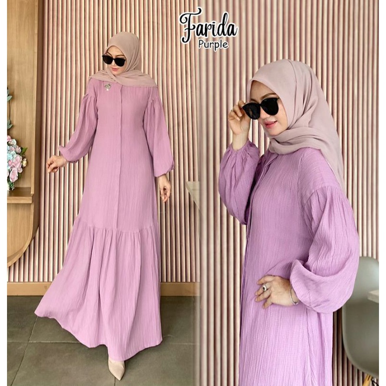 PU Farida Dress Polos Full Kancing Long Cardigan Remaja Homedress Gamis Outfit Muslimah 2022