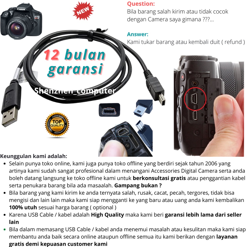 Promo USB chrager cable data digital camera Canon PowerShot A495 A480 A800 A810 A2200 A2600 A3400 IS