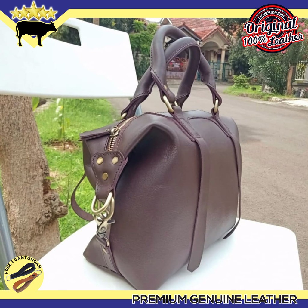 tas kerja selempang wanita Sling bag casual kulit asli dark brown
