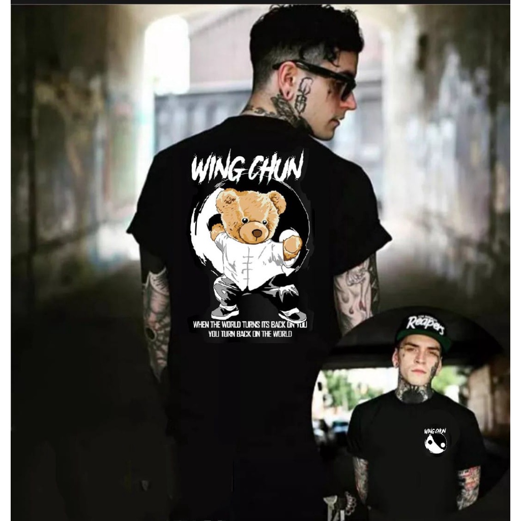 KAOS WING CUN ATASAN / BAJU KAOS PRIA DISTRO KEREN / BAJU KAOS BERGAMBAR BONEKA PANDA / KAOS PRIA WANITA LNGAN PENDEK / KAOS BONEKA HITAM /