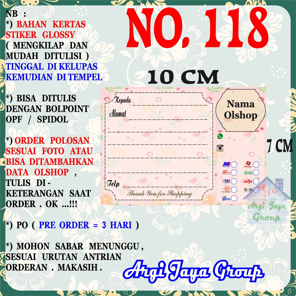 

Stiker Pengiriman - Sticker Alamat Olshop Murah Nomer 118 - 10x7 cm - Glossy