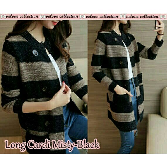 Fashion Wanita Murah Ls Vika Cardi Bhn Scuba Cardigan Cewek M MA514 Long Cardi Misty Tone - Navy
