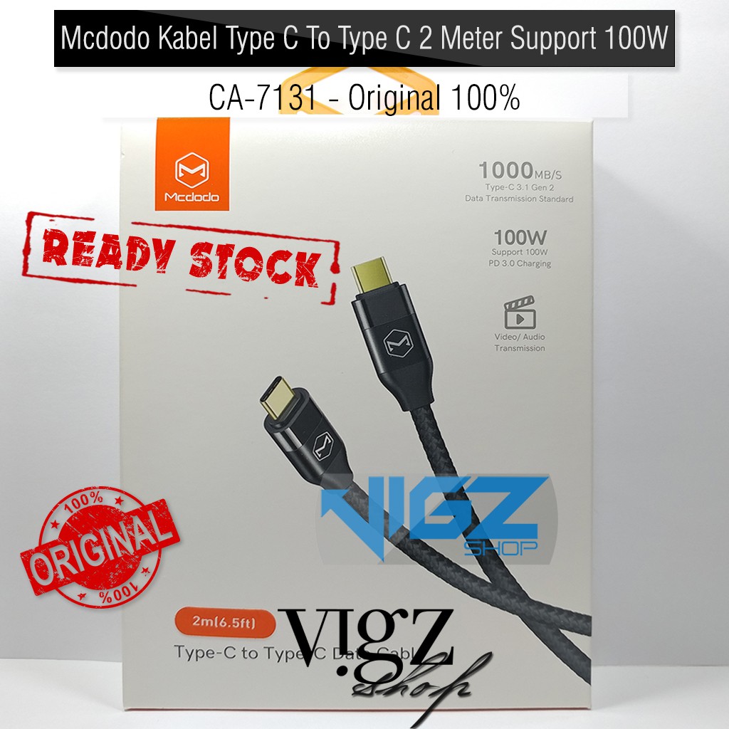 Mcdodo Kabel Type C To Type C 2Meter Support 100W PD 3.0 CA-7131 Original