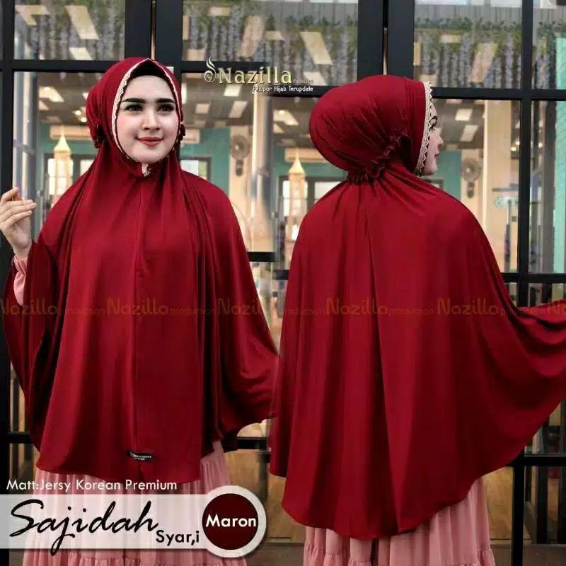 Jilbab instan syar'i sajidah jumbo jersey renda-3