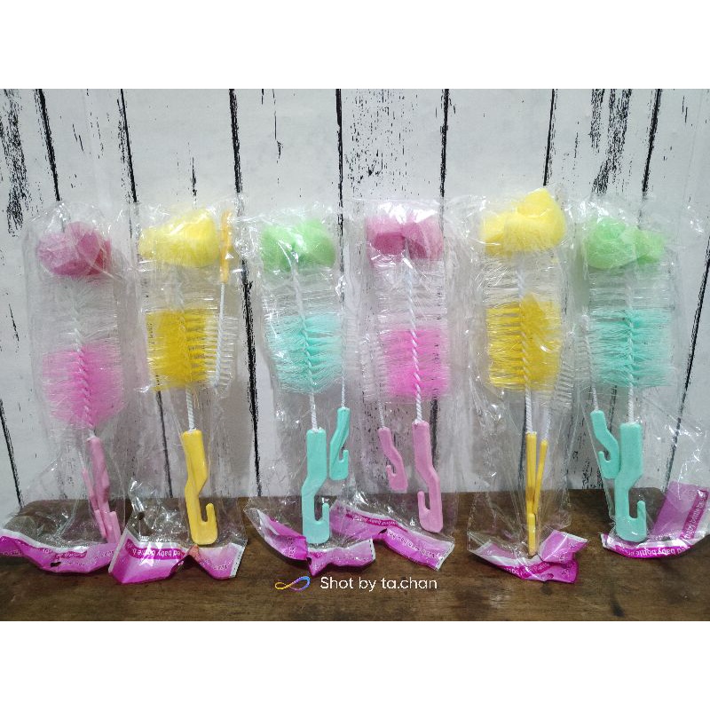 Sikat botol dot ujung spons besar+kecil / sleek cucidot / sikat cuci botol susu bayi