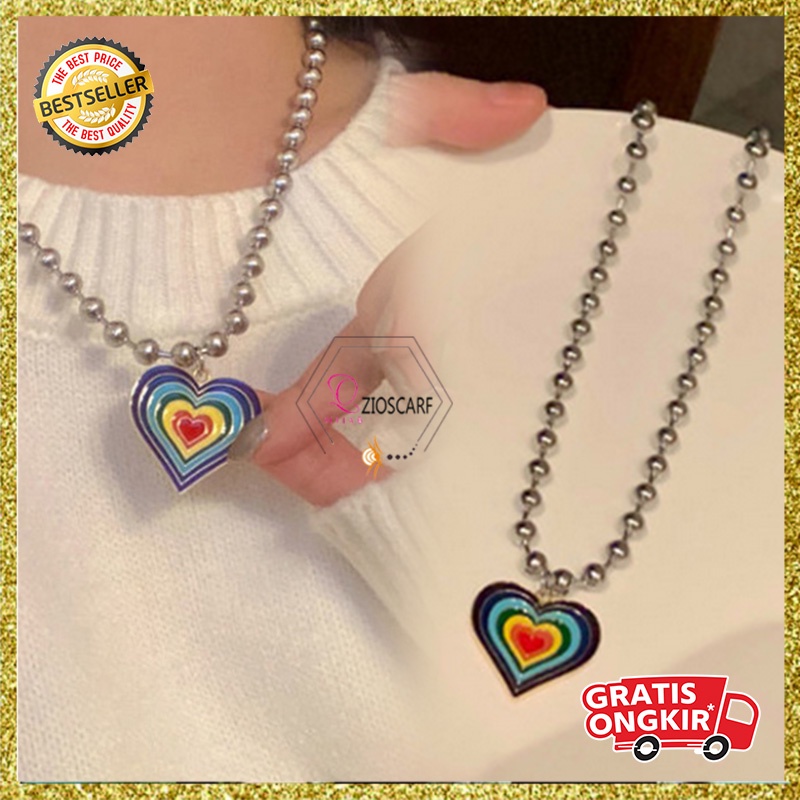 KALUNG TITANIUM WANITA KOREA LIONTIN MOTIF LOVE RAINBOW FASHION AKSESORIS PERHIASAN ANTI KARAT KLG42