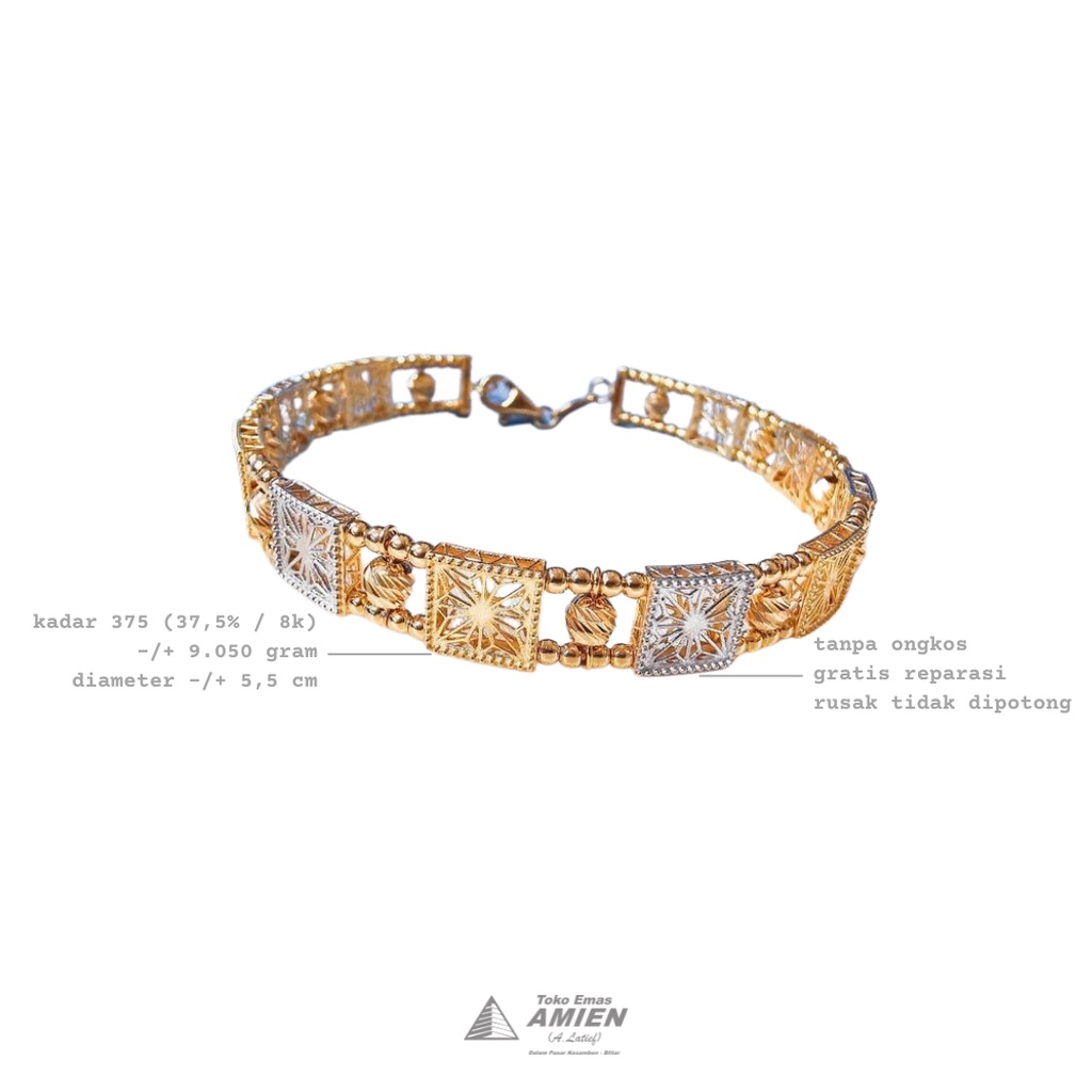 Toko Emas Amien Gelang Emas Asli UBS Kadar 375 (37,5% / 8K) 9.050 Gram - Bangle Bola Candy Variasi P