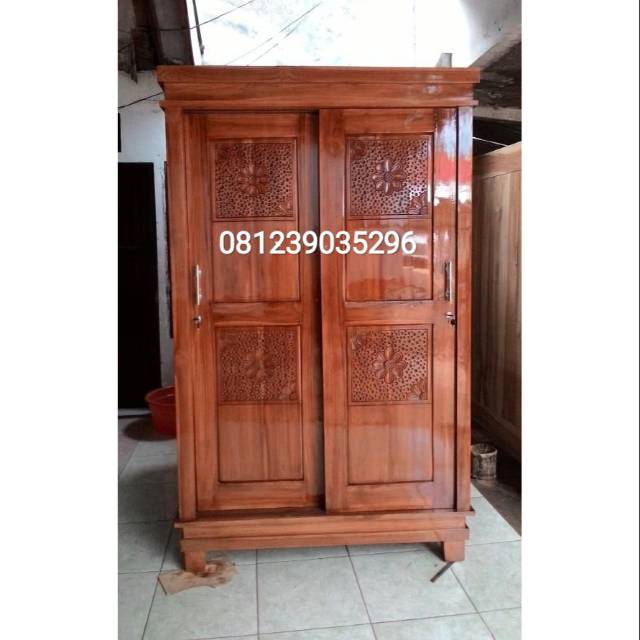 LEMARI MINIMALIS PINTU 2 SLEDING KAYU JATI