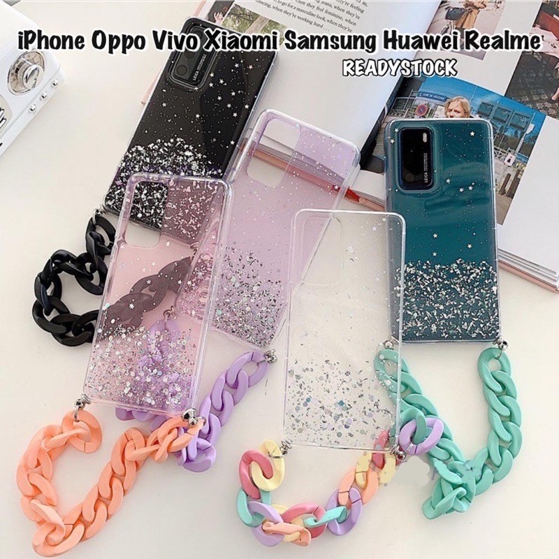 Chain Glitter Case OPPO RENO 5f 5 4f 3 2 A54 A33 A53 A15s Vivo X60 Pro Y51 Samsung A32 A52 A72 M02