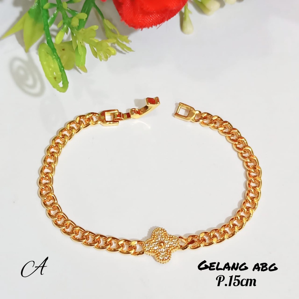 Gelang Wanita Rantai Plat Permata Motif Bunga Edelweis Berkualitas Anti Karat