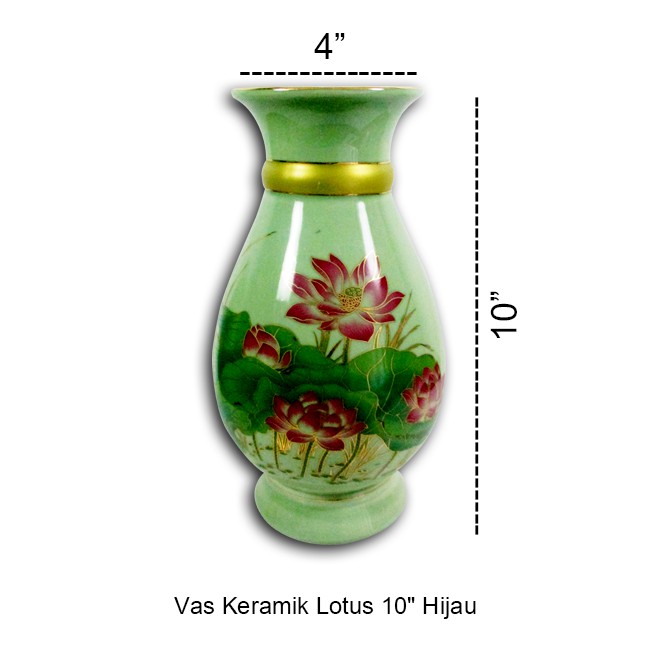 Vas Keramik Lotus 10 inch Hijau