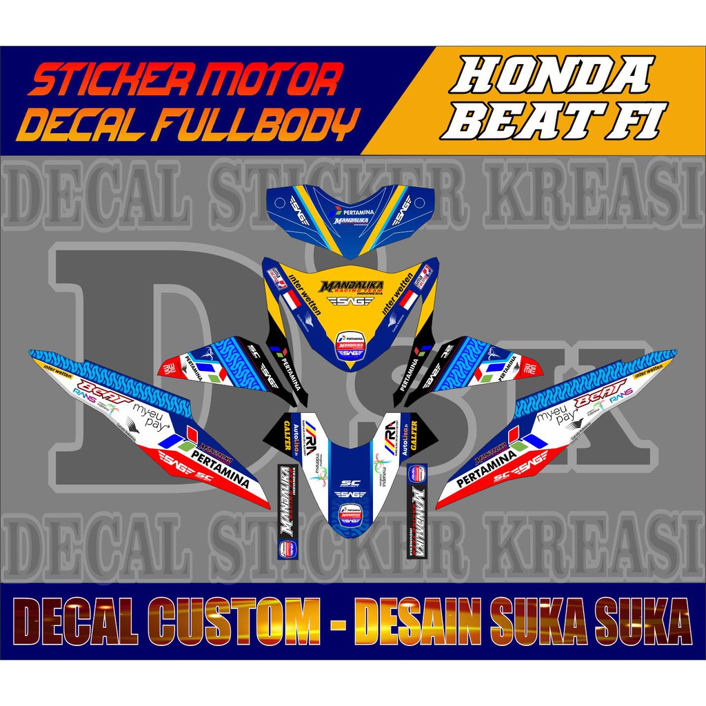 sticker decal honda beat fi 2013 sticker beat fi 2014 decal beat fi 2015 pertamina mandalika racing