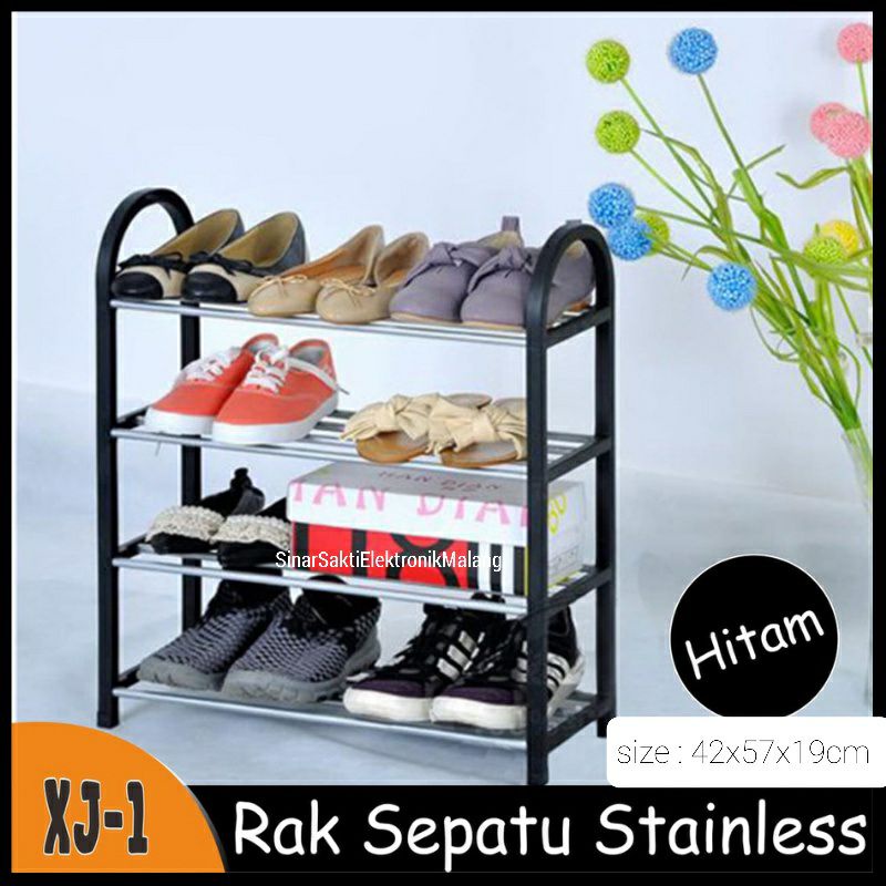 Rak Sepatu Susun Stainless Besi 4 Susun Serbaguna Portable Anti Karat 4 Malang