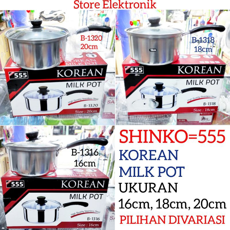 panci stainless/milk pot merk SHINKO 555 korean ukuran 16cm,18cm,20cm pilihan Divariasi