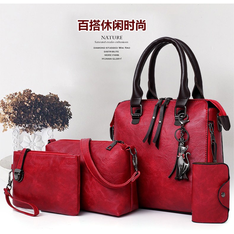 BJ31496 (4IN1) - Black/Brown/Gray/Red/Pink - TAS SET HANDBAG SLEMPANG POUCH DOMPET KARTU TERMURAH TERLARIS FASHION WANITA IMPORT BAGSTORE JAKARTA GT1662 CR7180 DC6102 VC86769 LT1496 EL458 B819624 BQ2445 JTF819624