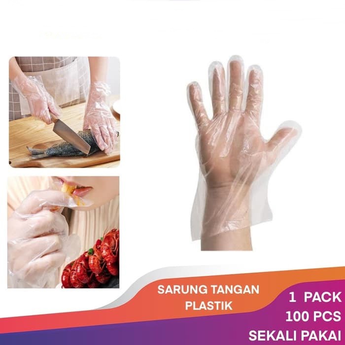 Sarung Tangan Plastik Sekali Pakai 1 Pack isi 100pcs Disposable Gloves